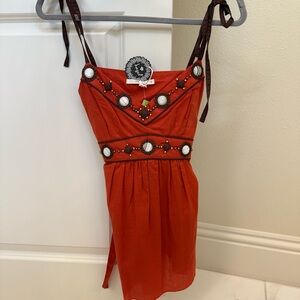 Hazel Orange Top with Decorative Accents
